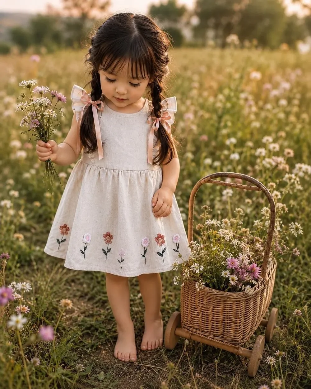 Blooming Little Beauty Gauzy Embroidered Floral Babydoll Top + Bloomers